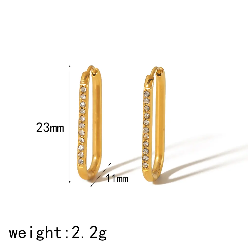 1 paio di orecchini da donna con strass in acciaio inossidabile placcato oro 18K, classici e geometrici, serie semplice h5 Immagine2